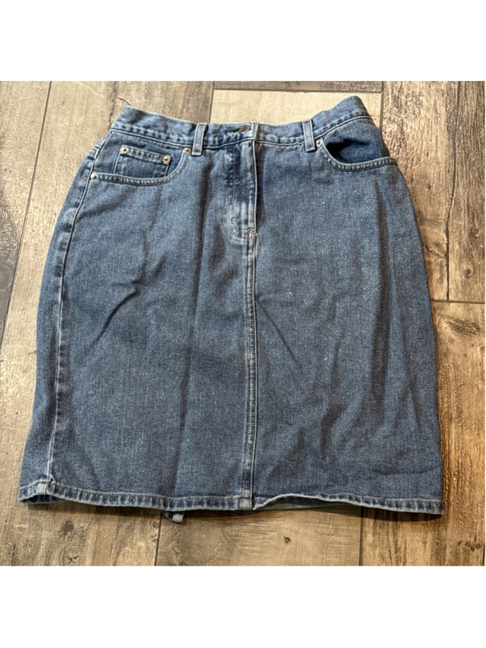 NY Jeans New York & Company Women’s 8 Blue Denim Glitter Sparkle Skirt 5 Pocket